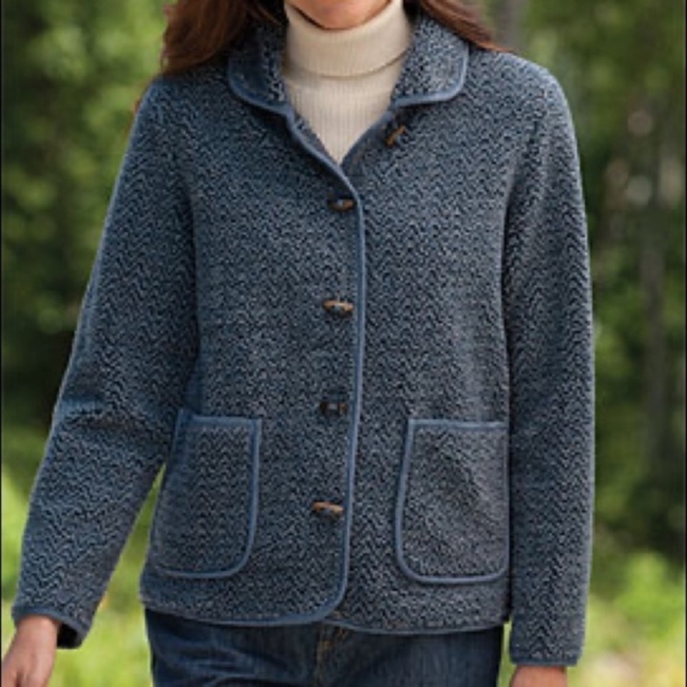 Orvis Black & Brown Chevron Berber Sherpa Toggle Button Fleece Jacket Sz‎ M